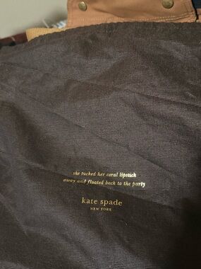 kate spade brown tote with gold logo and tan trim